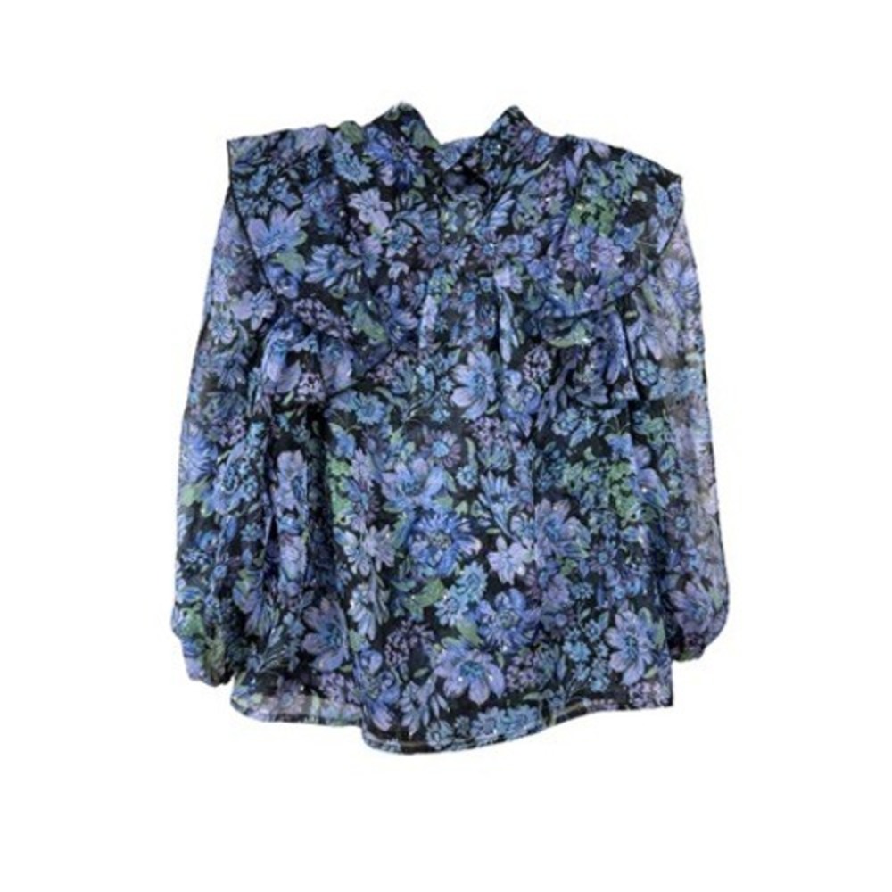 Sabina Musayev‎ Floral Ruffle Blouse Women's Long Sleeve Sheer Elegant Size XS